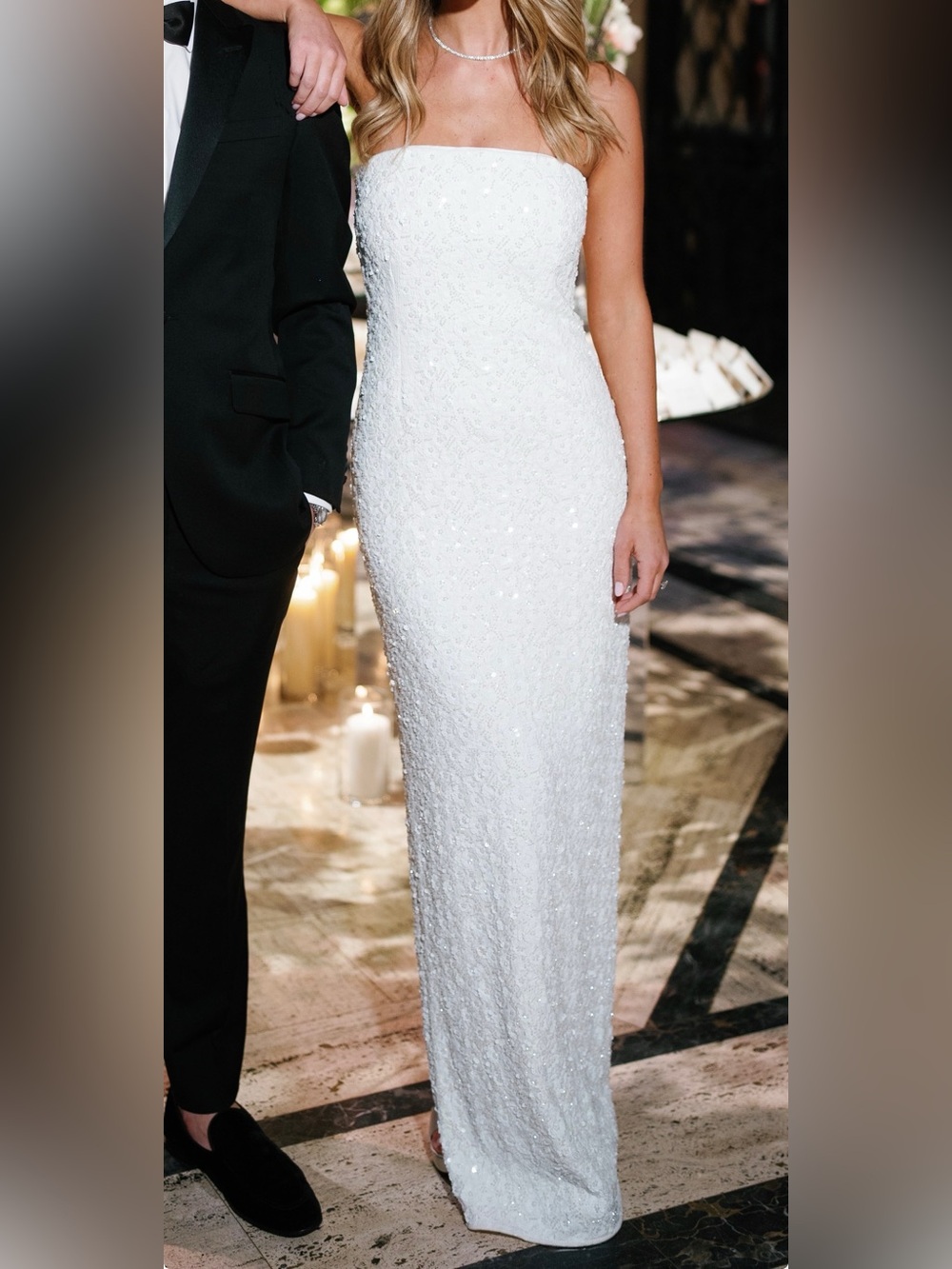Jonathan Simkhai White Strapless Sequin Column Gown